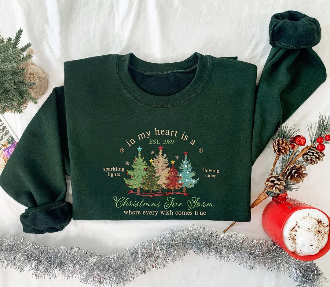 Embroidered Christmas Tree Farm Sweatshirt: Holiday Song Lyric Crewneck - Etsy | Etsy (US)