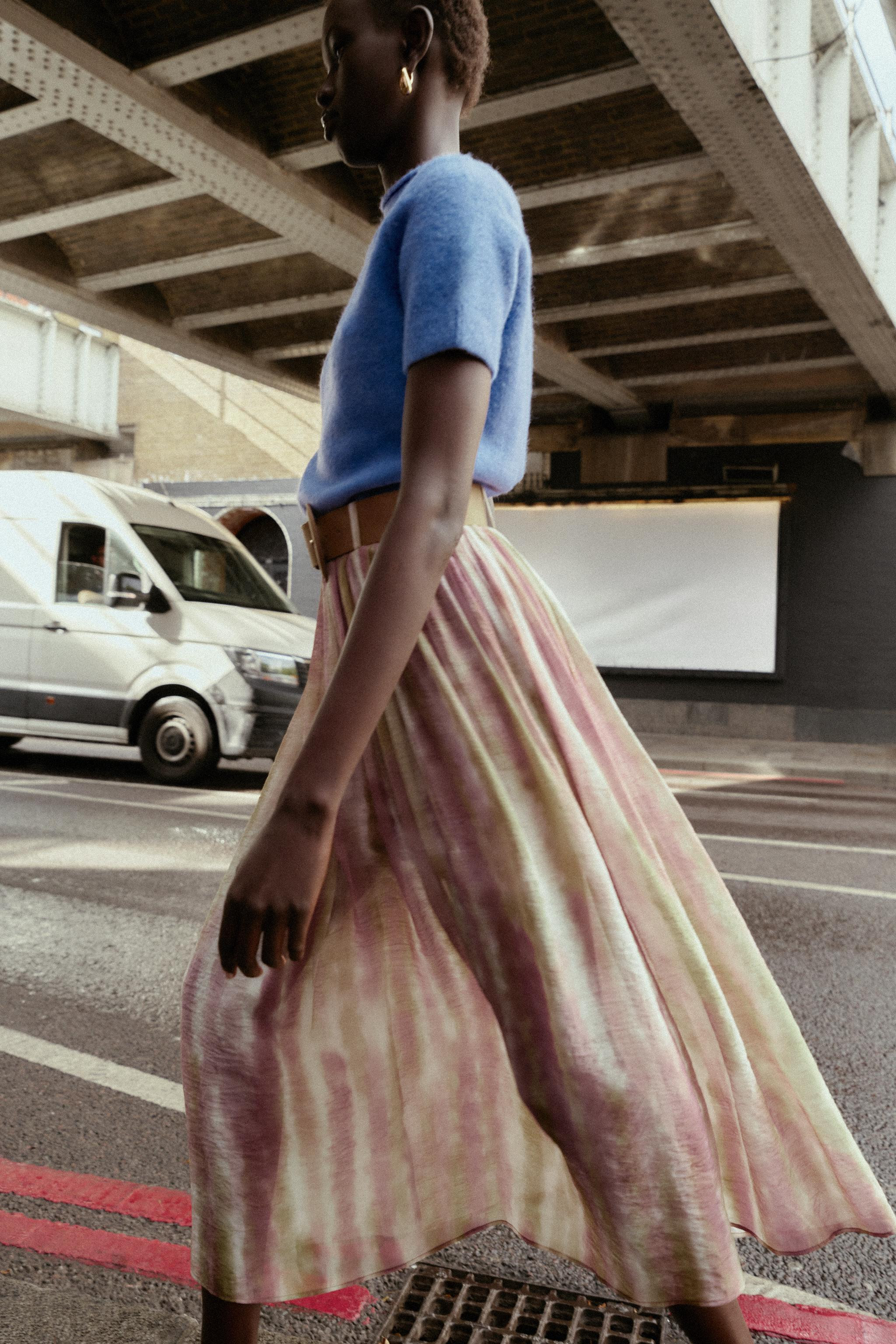 PRINTED MIDI SKIRT WITH BELT | Zara US