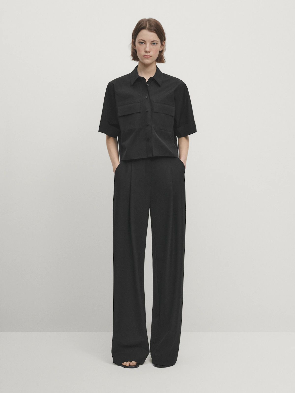 Short sleeve cropped cotton shirt with pockets - Studio | Massimo Dutti (US)