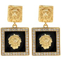 18K Gold Filled Lion Earrings, Enamel Earrings, Micropavé Cz Wild Animal Charm, Pierced Earrings, Bo | Etsy (US)