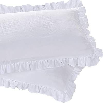 Queen's House Ruffled Pillow Shams King White Shabby Set of 2 Farmhouse Pillowcases French Countr... | Amazon (US)