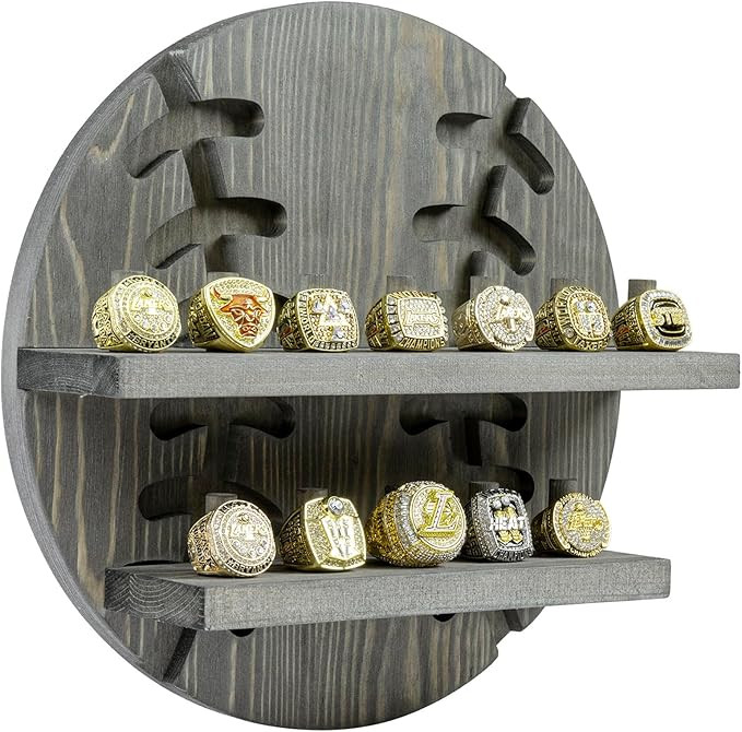 MyGift Wall Mounted 12-Peg Baseball Championship Ring Holder, Vintage Weathered Gray Solid Wood S... | Amazon (US)