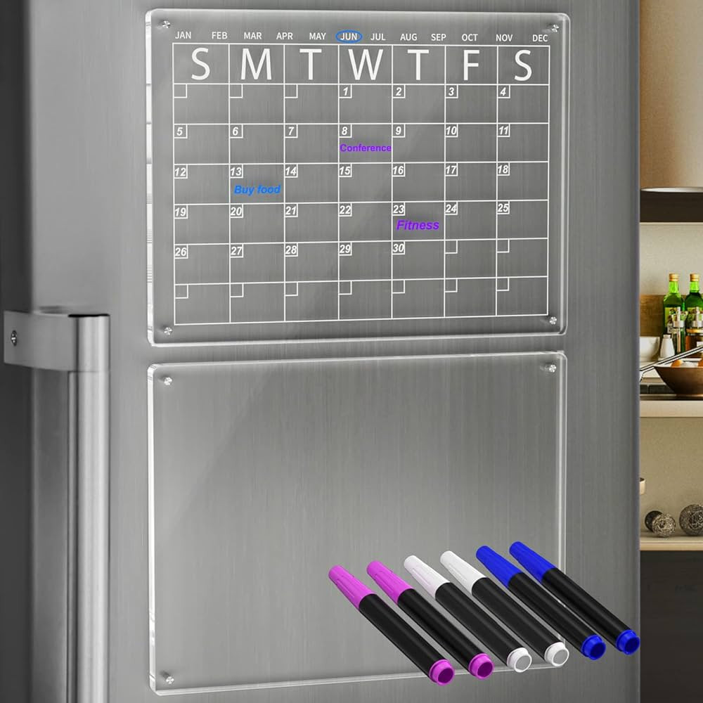 YeWink Magnetic Dry Erase Calendar Board for Fridge, 16”x12" Clear 2 Set Acrylic Planner Board ... | Amazon (US)
