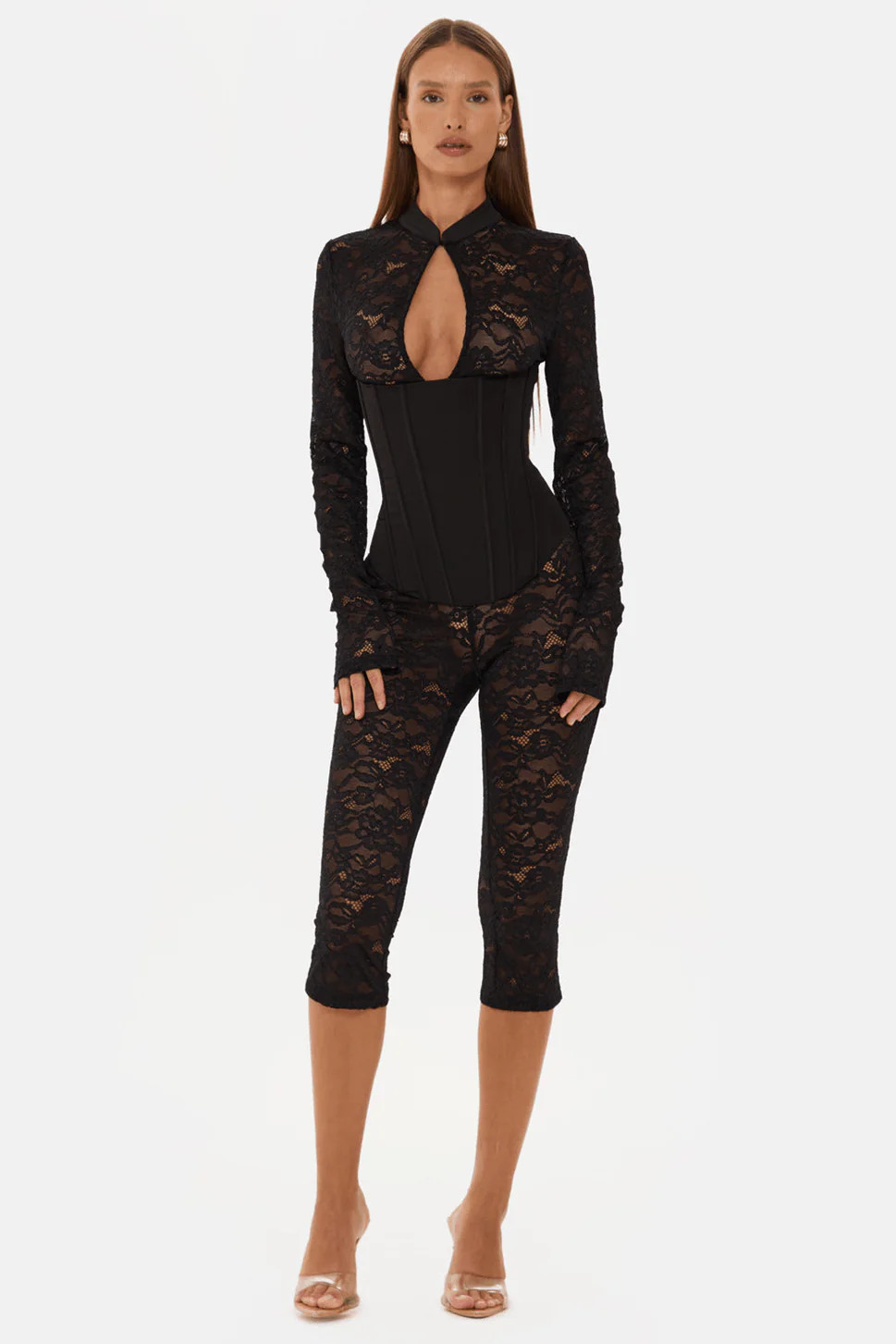 JAGGER BLACK LACE CAPRI JUMPSUIT | Murci