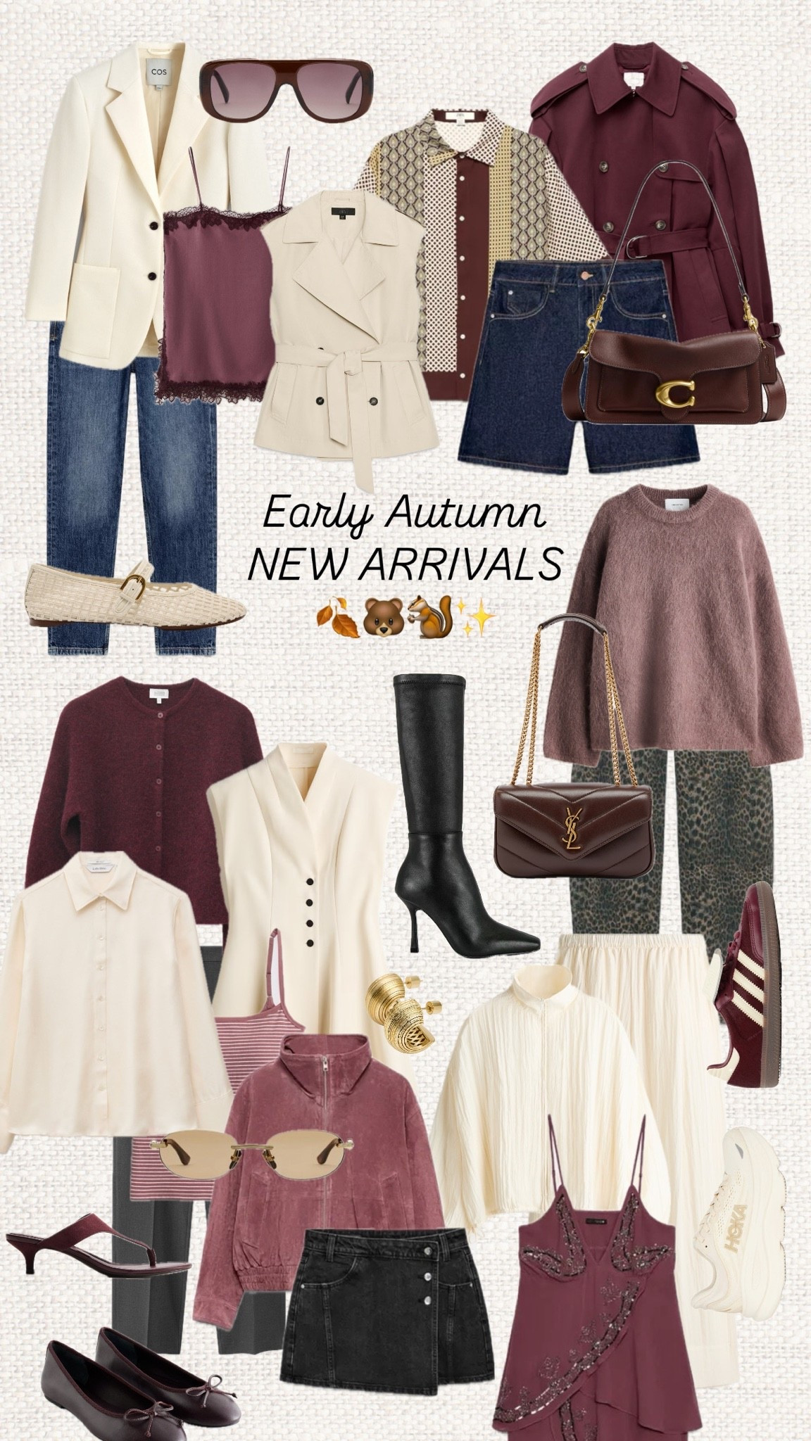 Early autumn is calling 🍂🤎 New arrivals I’m loving for that in-between season — rich burgundy, chocolate brown, soft cream, dark denim, leopard print and the first cozy knits.

Hit that ❤️ button to come back later to shop.

early autumn outfits, fall new arrivals, autumn fashion, transitional outfits, fall outfit ideas, burgundy fashion, chocolate brown, cream outfits, fall capsule wardrobe, new season style, fall jackets, trench coats, fall knitwear, cozy sweaters, dark denim, denim shorts, leopard print, ballet flats, fall sneakers, burgundy sneakers, knee high boots, fall handbags, designer bags, layered outfits, transitional fashion, early fall style, fall wardrobe essentials, everyday outfits, chic fall outfits, autumn trends

#LTKFashionMonth #LTKworkwear #LTKstyletip