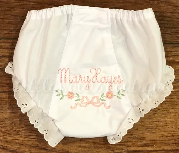 Floss Stitch Floral Bow Bloomers  Personalized Diaper Cover  | Etsy | Etsy (US)