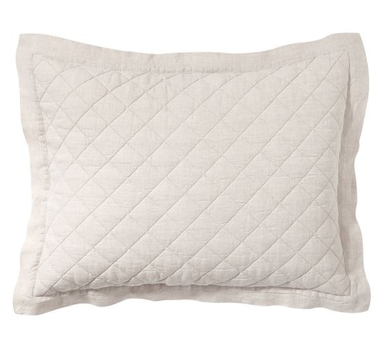 Belgian Flax Linen Diamond Quilt & Sham - Flagstone | Pottery Barn (US)