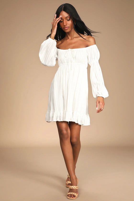 Whimsical Take White Off-the-Shoulder Babydoll Dress | Lulus (US)