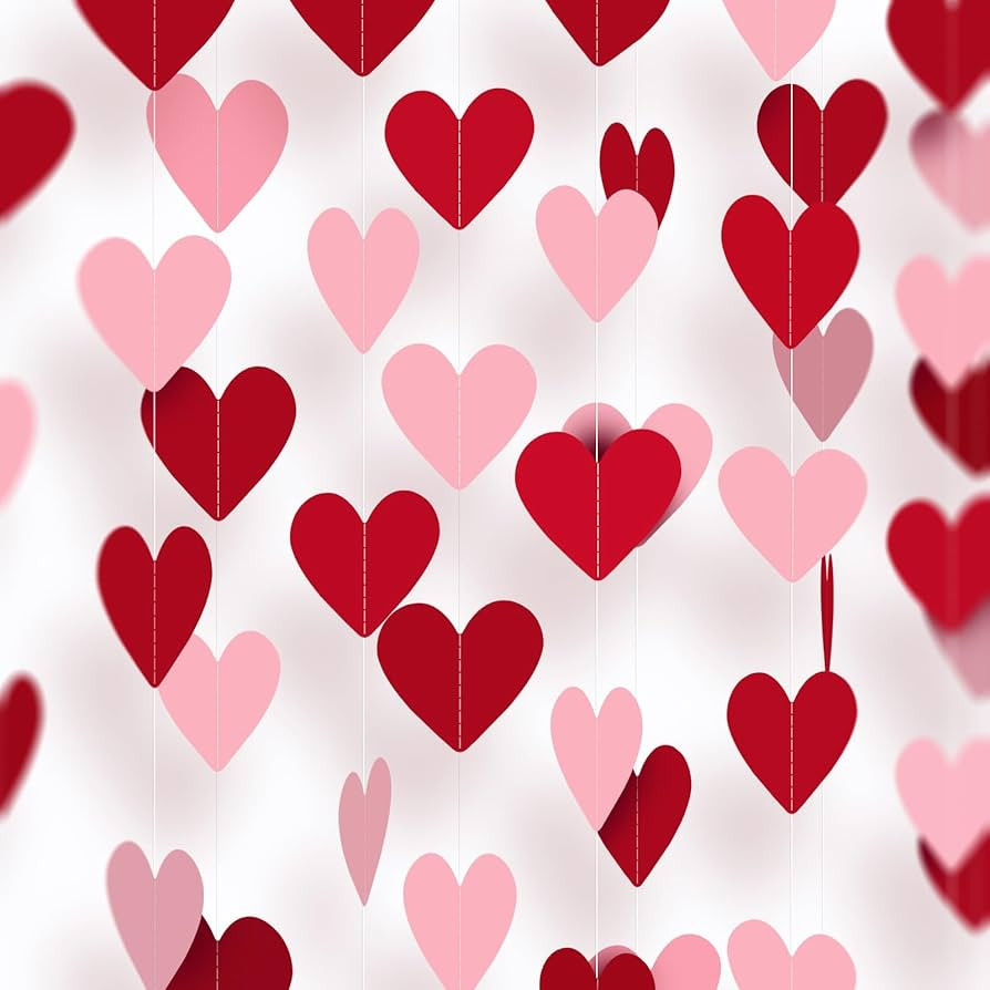 Heart Garland Red & Pink, Heart Banner Valentines Decoration, Galentines Hanging Hearts Valentine... | Amazon (US)