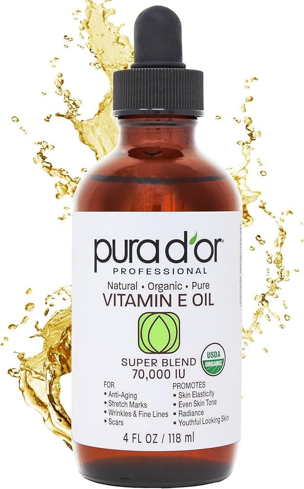 PURA D'OR Organic Vitamin E Oil Blend 70,000 IU (4oz / 118mL) 100% Natural Hexane Free, Sweet Alm... | Amazon (US)