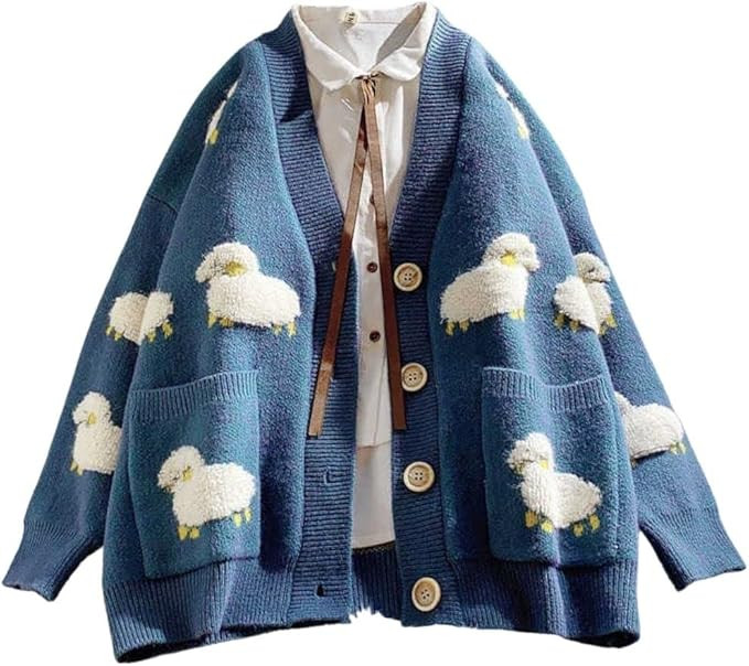 FindThy Women’s Kawaii Knitted Cardigan Long Sleeve Button Up Sheep Print Cute Sweater Cardigan... | Amazon (US)