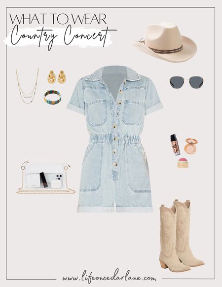 What to Wear - Country Concert! Loving this denim romper for a country concert this summer! So cute paired with these knee high boots!

#countryconcert #outfitinspo #denimromper  

#LTKSeasonal #LTKParties
