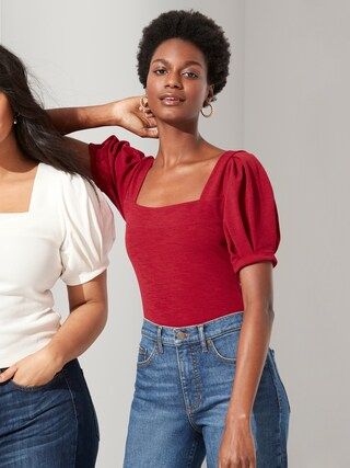 Square-Neck Puff-Sleeve Top | Banana Republic Factory