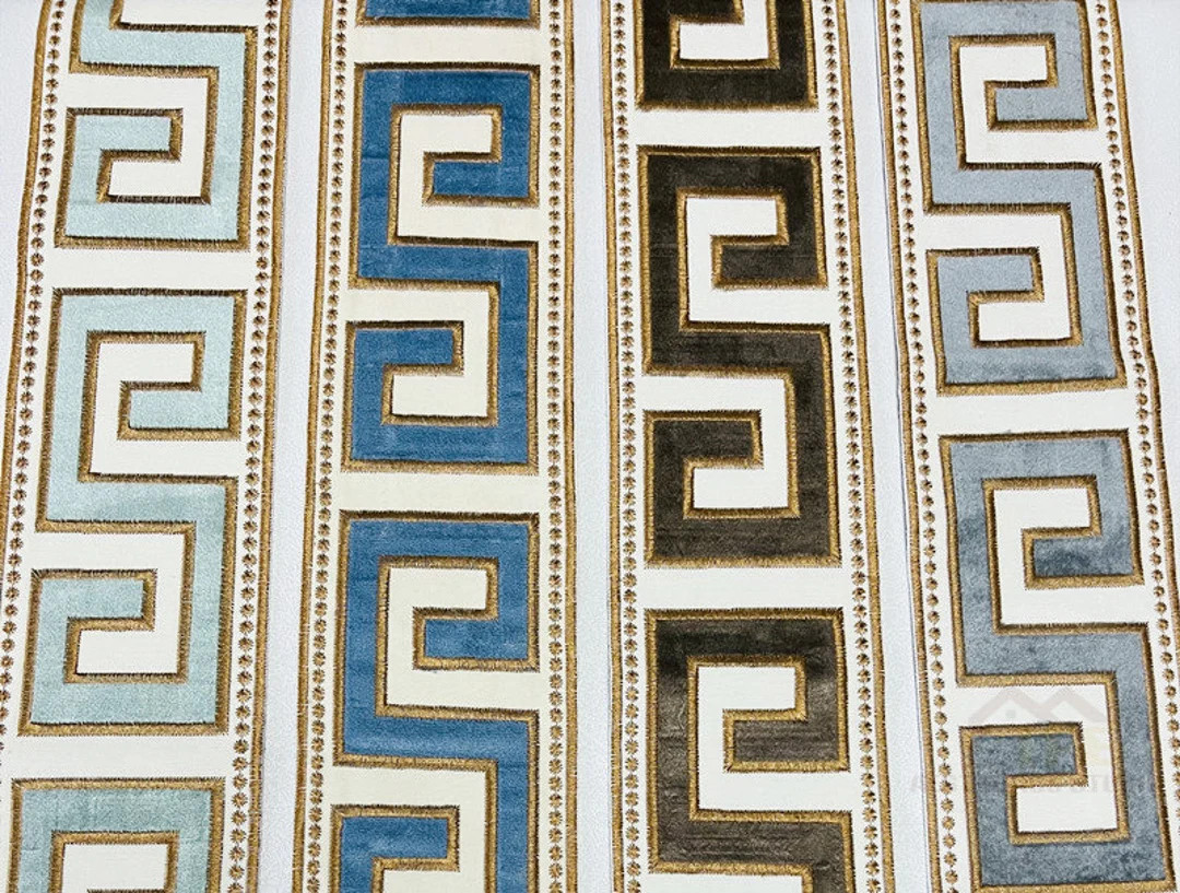 Velvet 3.5" Fabric Trim for Curtain Trim With Raised Greek Key Trim Tape Embroidery Trim Border T... | Etsy (US)