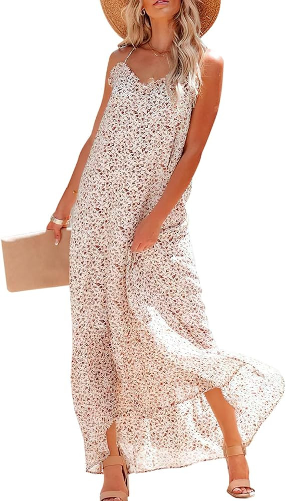 LOGENE Women's Summer Casual Loose Maxi Dresses Floral Print Long Boho Beach Sundress | Amazon (US)