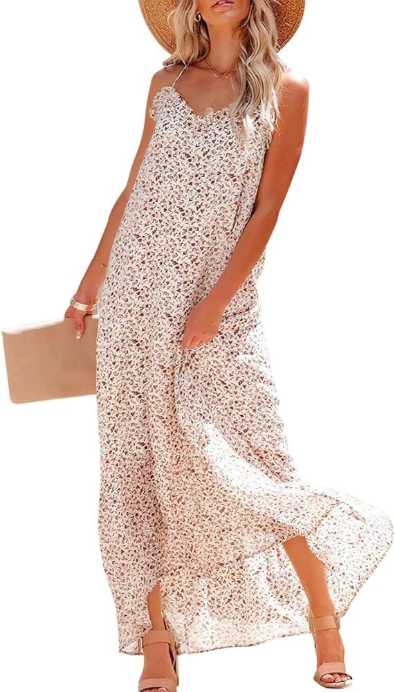 LOGENE Women's Summer Casual Loose Maxi Dresses Floral Print Long Boho Beach Sundress | Amazon (US)