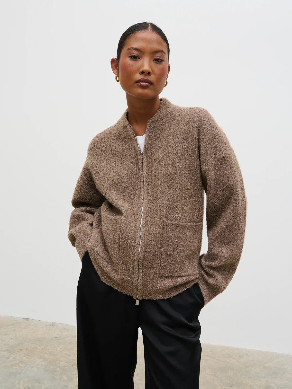 Camille Boucle Knit Bomber | Pretty Lavish (UK)