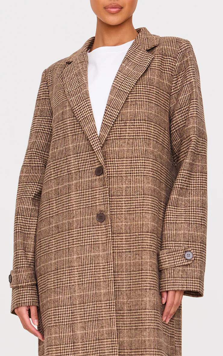 Brown Check Oversized Trench Coat | PrettyLittleThing US