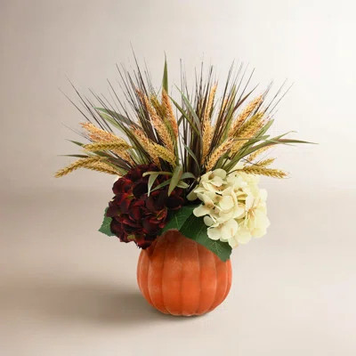 Hydrangea and Wheat Grass Arrangement in Pot | Wayfair North America