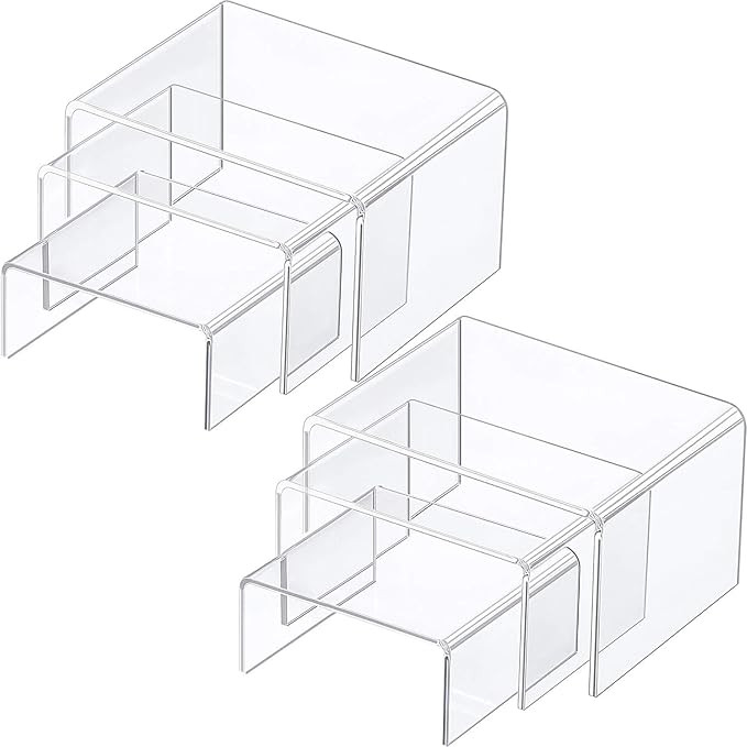 Chuangdi 2 Sets Acrylic Display Risers, Clear Product Stand, Jewelry Display Riser Shelf Showcase... | Amazon (US)