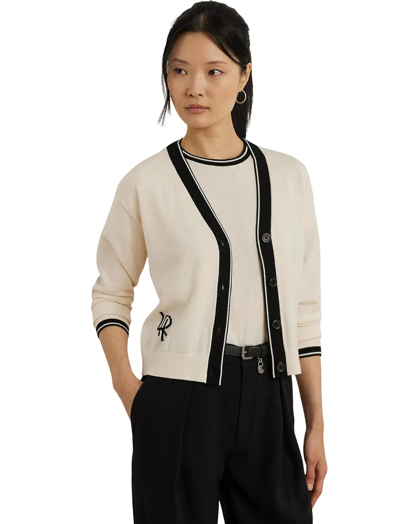 Two-Tone Cotton-Blend Cardigan | Zappos