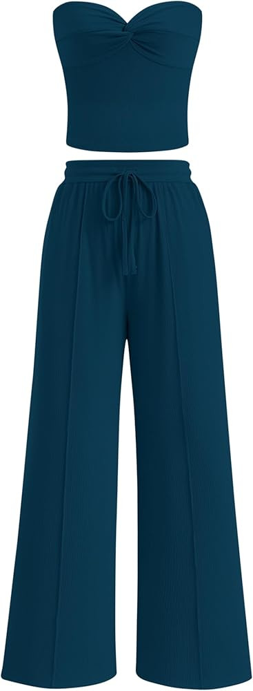 BTFBM Two Piece Sets For Women Summer Ribbed Strapless Twist Knot Tube Top Pants Set Casual 2026 ... | Amazon (US)