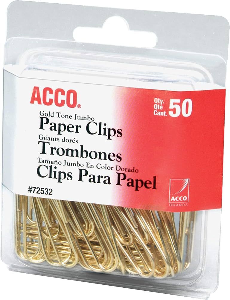 ACCO Paper Clips, Jumbo, Smooth, Gold, 50 Clips/Box (72532) | Amazon (US)