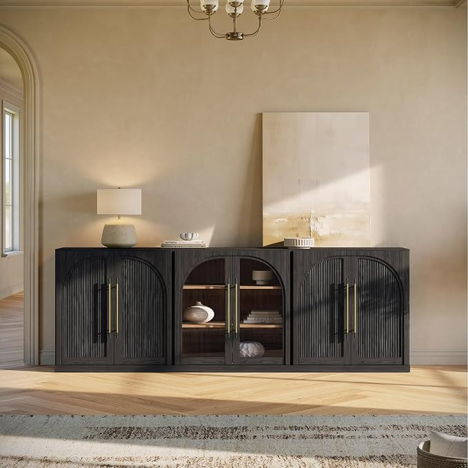 BELLEZE 3-Piece Modular Sideboard Buffet Set Freely Configurable, 2 Arched Wood Door and 1 Glass ... | Amazon (US)