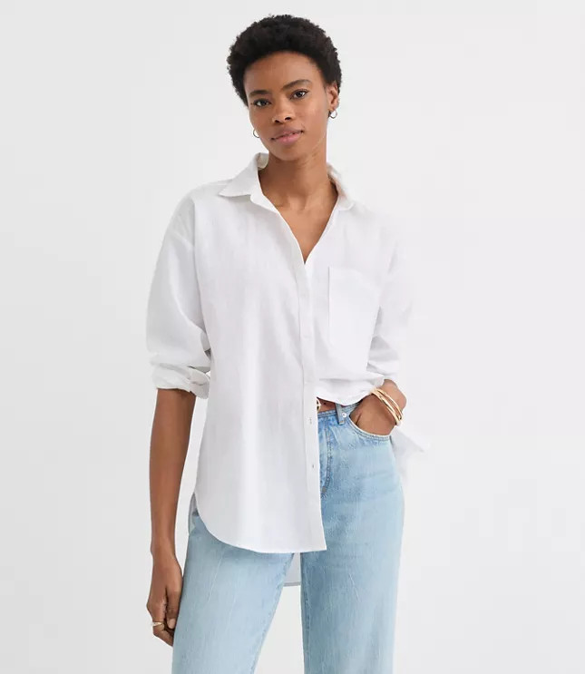 Linen Cotton Everyday Oversized Pocket Shirt | LOFT