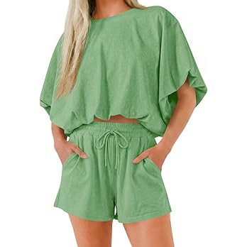 Cicy Bell Womens Summer 2 Piece Short Sets Puff Sleeve Cropped Tops and Shorts Casual Loose Outfi... | Amazon (US)