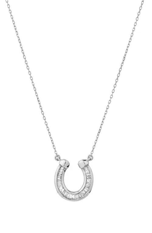 Adina Reyter Baguette Diamond Horseshoe Pendant Necklace in Silver at Nordstrom, Size 16 | Nordstrom