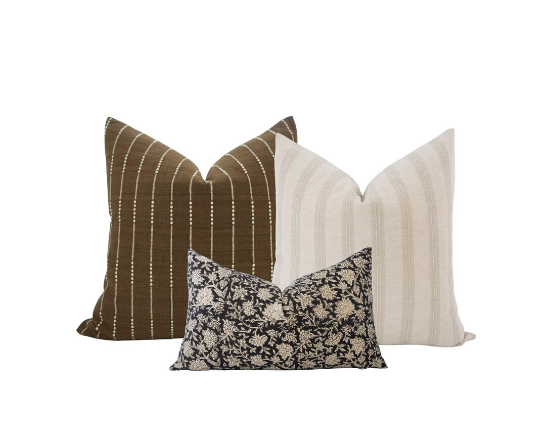 Pillow Cover Combo Moody Pillow Cover Set Brown Pillow Cover Set Modern Farmhouse Pillow Set Neut... | Etsy (US)