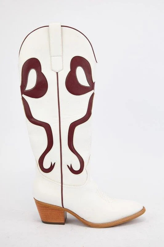 Just a City Girl Cowboy Boots - White and Maroon | Hazel and Olive
