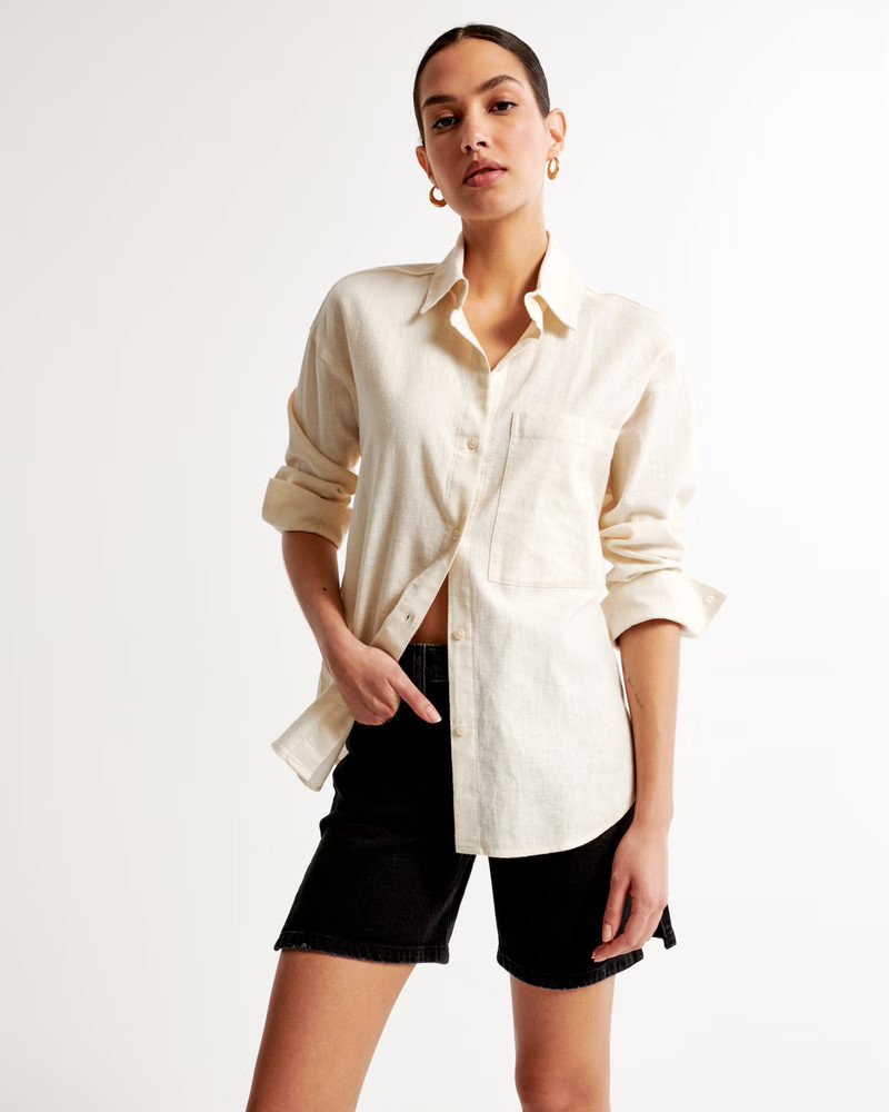 Oversized Linen-Blend Shirt | Abercrombie & Fitch (US)