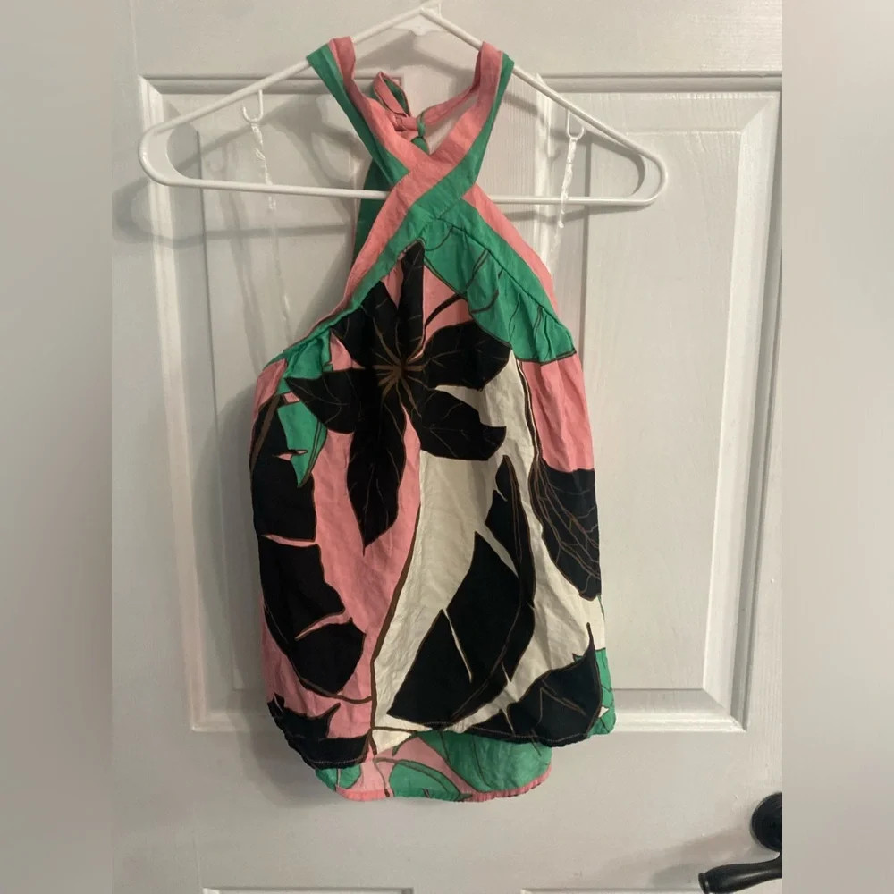 sofia by sofia vergara Pink, Green & Black Tropical Halter Tank Top | Poshmark
