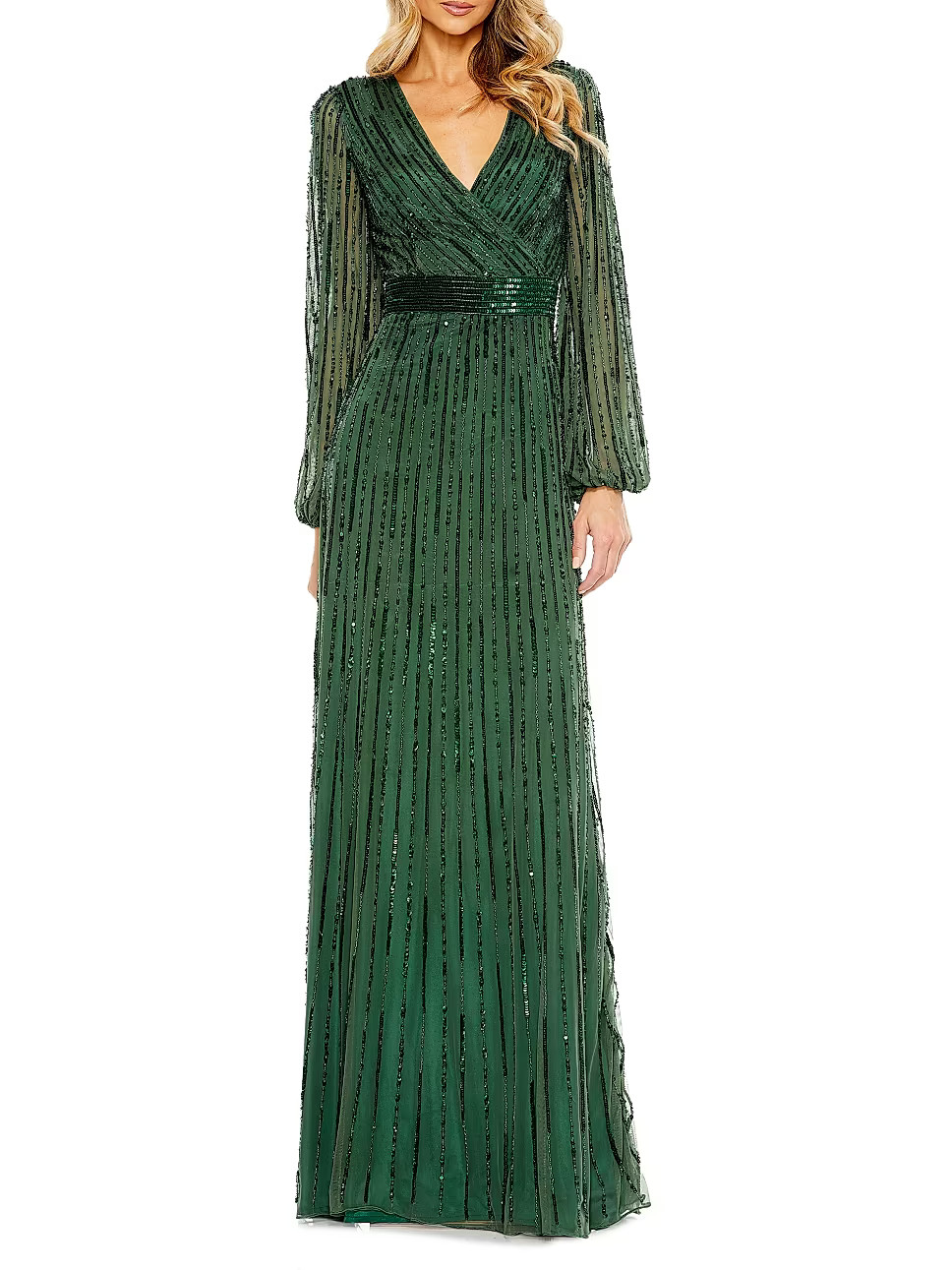 Sequin-Embellished Bishop-Sleeve Gown | Saks Fifth Avenue