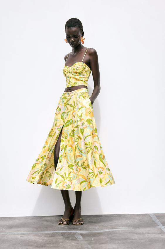PRINTED LINEN SKIRT | Zara US
