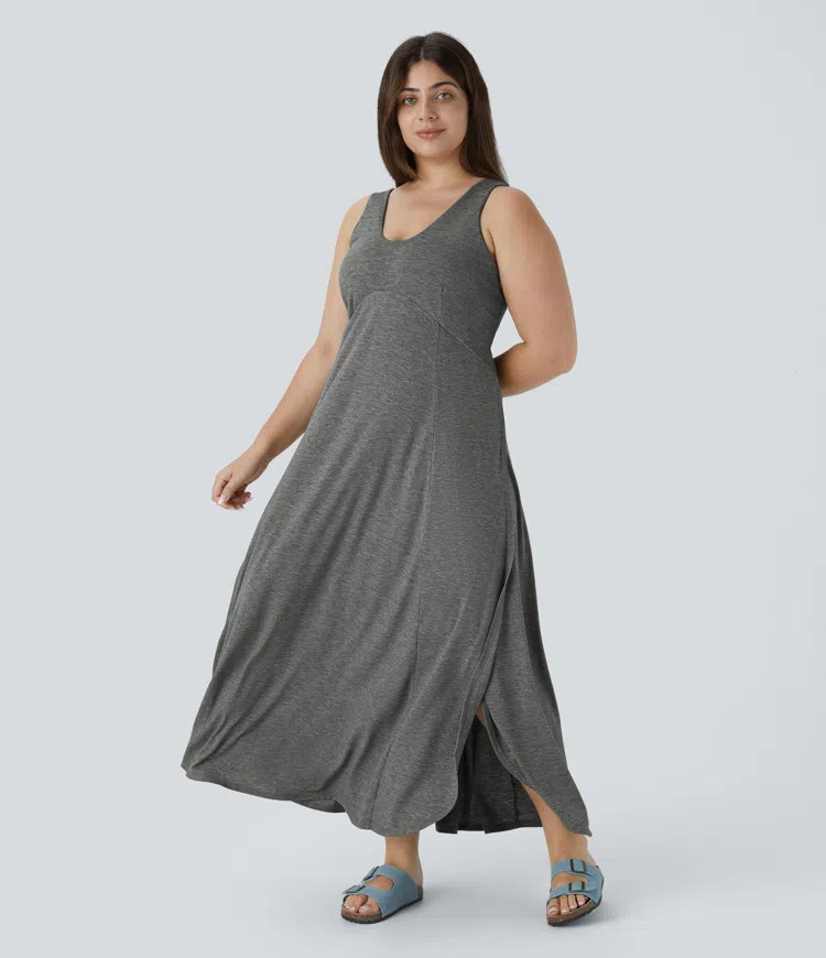 Women’s U Neck Flowy Maxi Casual Plus Size Tank Dress - Halara | HALARA