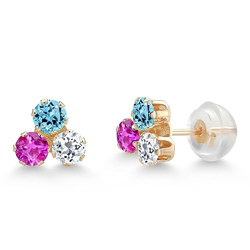 Gem Stone King Customized and Personalized 3-Stone Stud Earrings For Women | 3MM Round Gemstone Birthstone Trio | 14K Yellow Gold | Fine Jewelry Gifts for Women Mom Wife Her | Amazon (US)