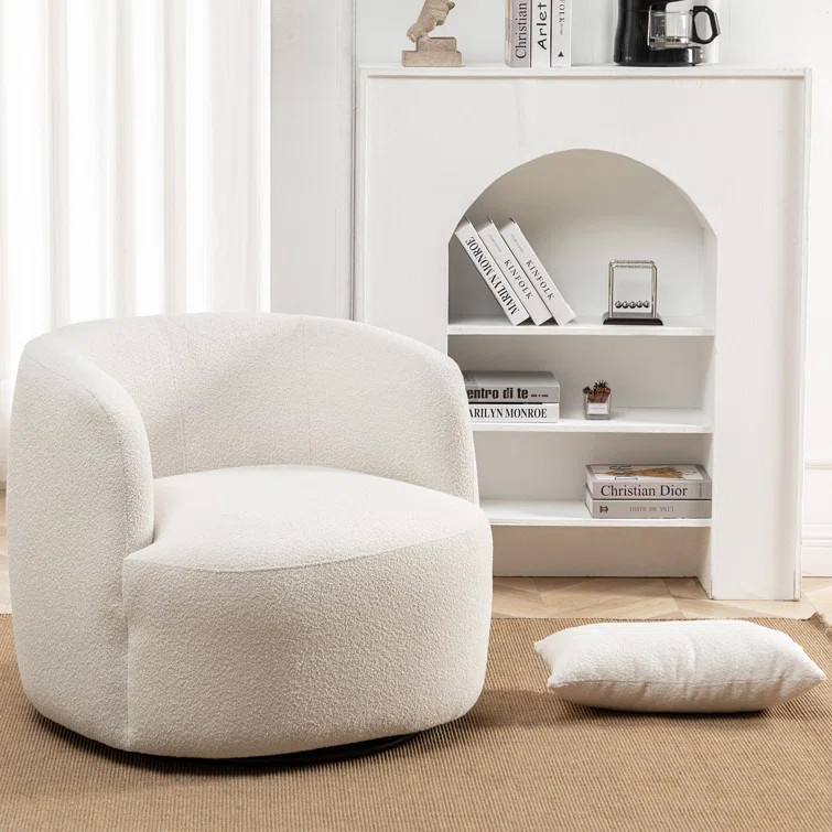Carrena 34" Wide Boucle Upholstered Swivel Armchair | Wayfair North America