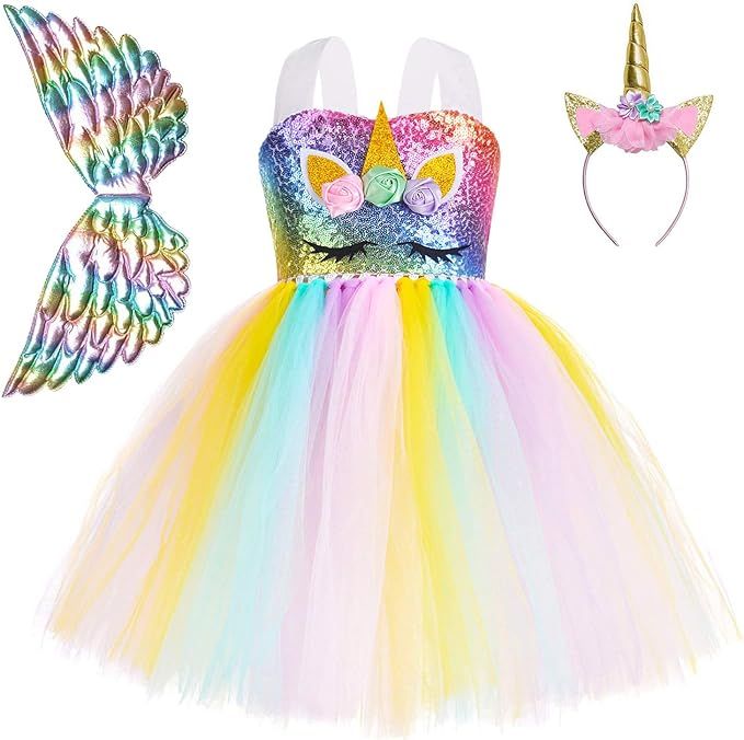 QPANCY Girls Unicorn Dresses Princess Pageant Ruffle Tutu Outfits Party Costumes | Amazon (US)