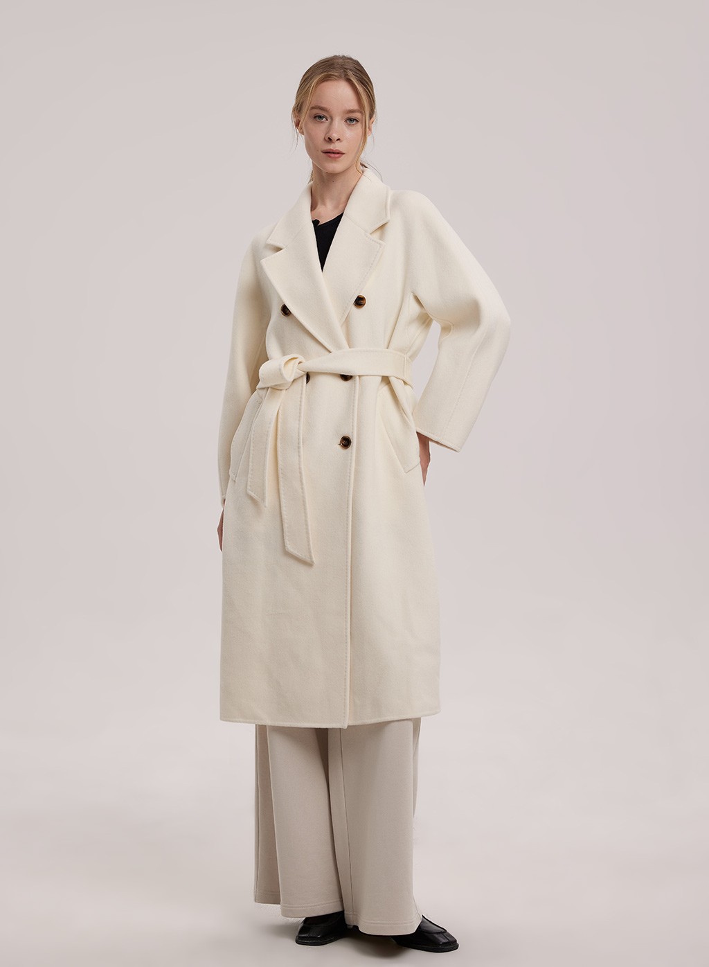 Hailey Double Face Tie Waist Wool Coat | NAP Loungewear
