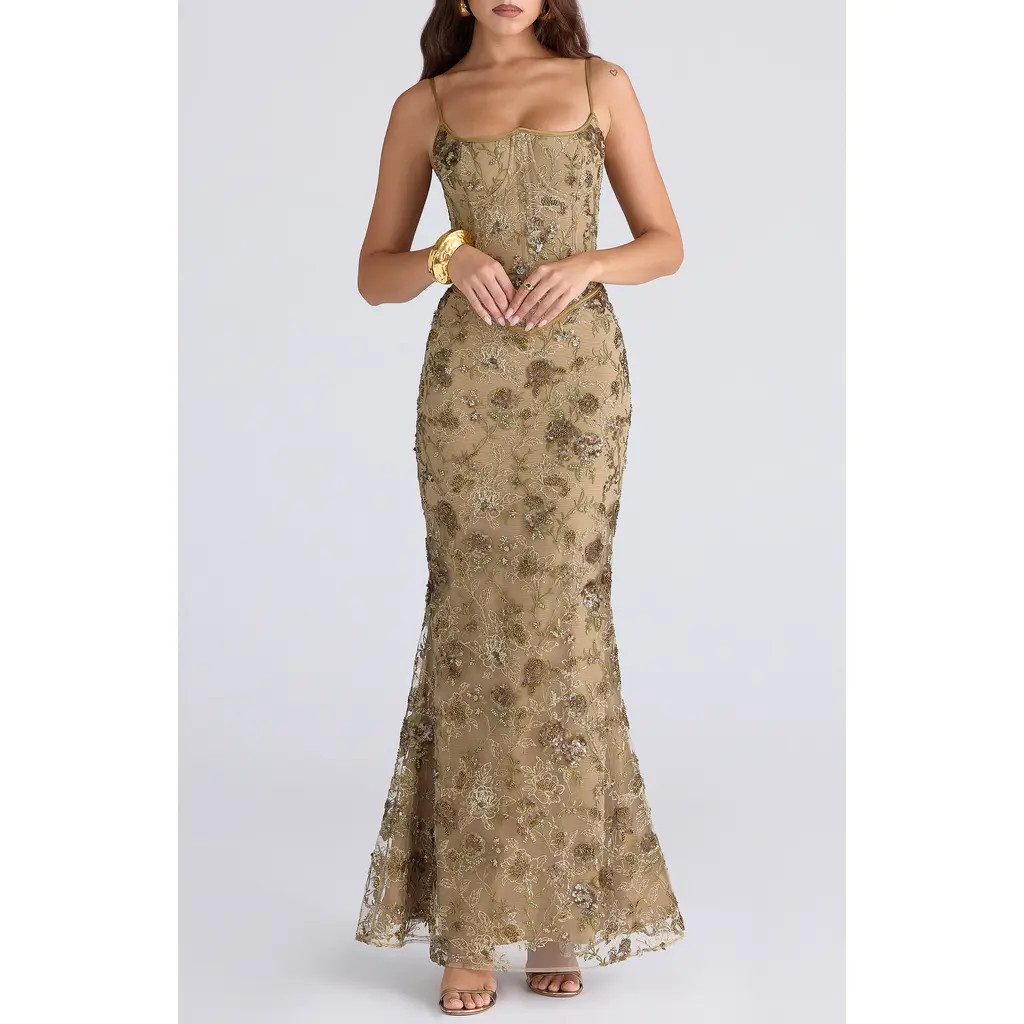 HOUSE OF CB Naima Bronze Embellished Corset at Nordstrom, Size Large A | Nordstrom