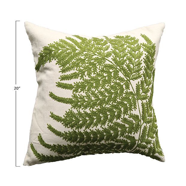 Throw Pillow With Fern Embroidery | Antique Farm House