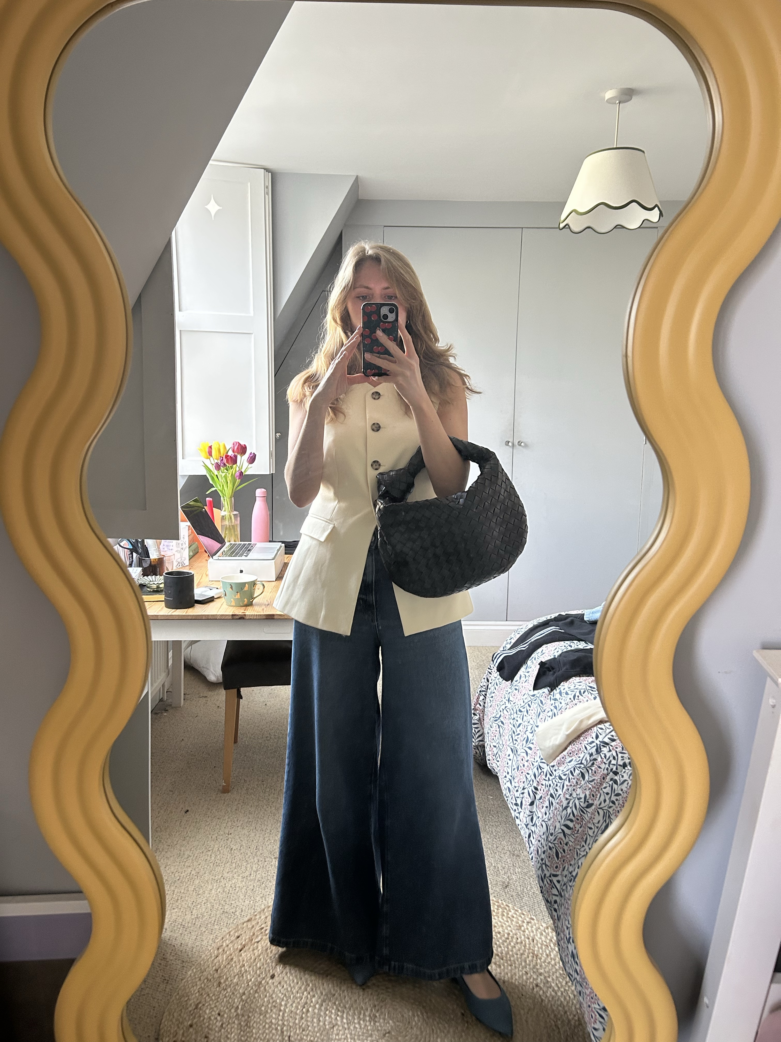 Yellow waistcoat, denim flare jeans, Bottega veneta Jodie bag, butter yellow, spring workwear

#LTKuk #LTKsummer #LTKspring