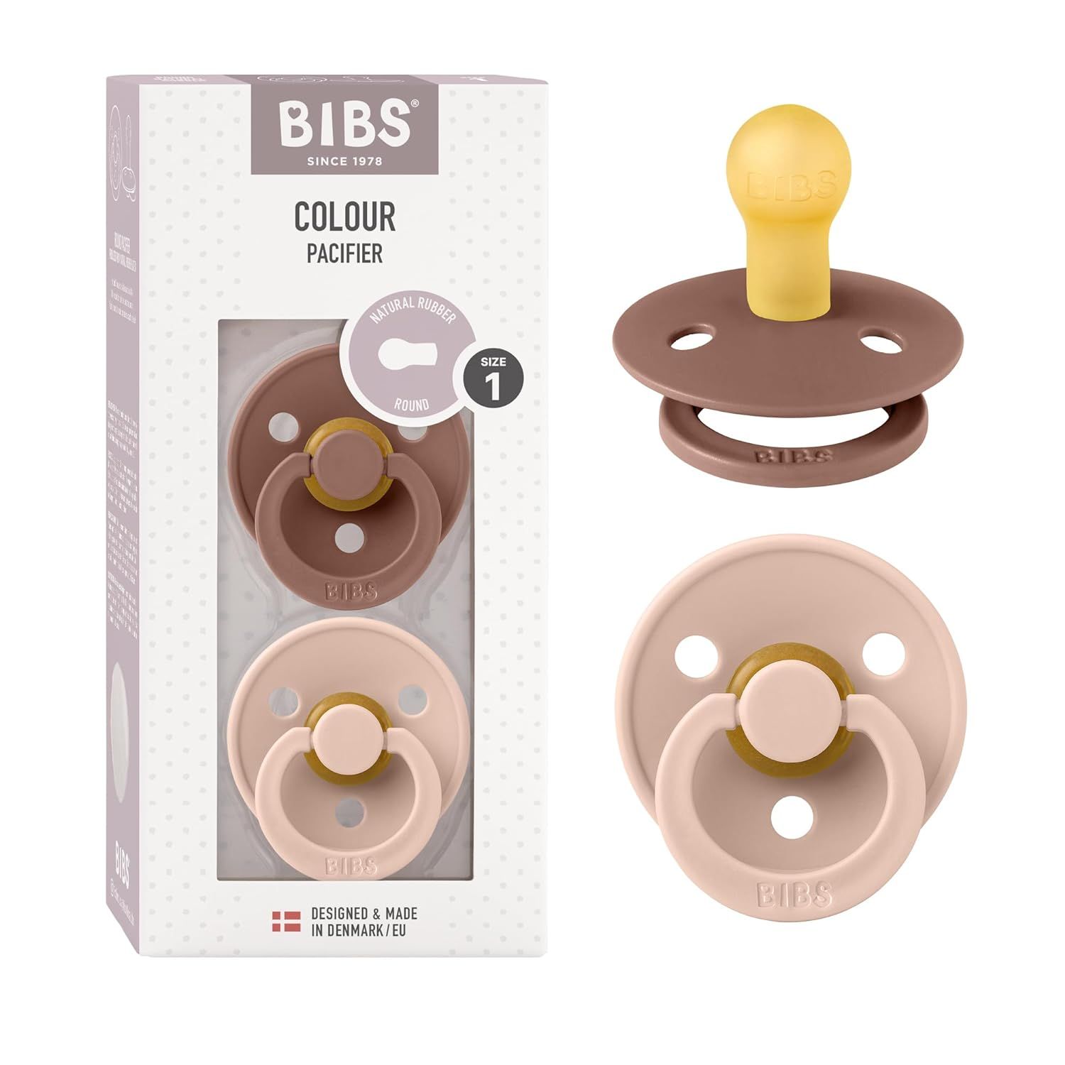 BIBS Colour Baby Pacifier 2-Pack | Made in Denmark | BPA Free Dummy Soother, Round Nipple. Natura... | Amazon (US)