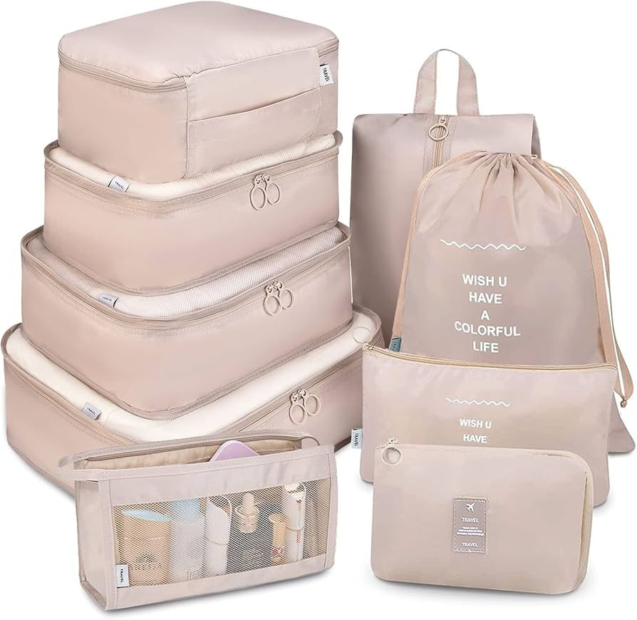 Packing Cubes for Travel, 9 Set Luggage Organizers with Shoe Bag, Electronics Bag, Cosmetics Bag,... | Amazon (US)