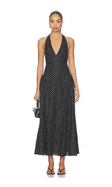 FAITHFULL THE BRAND La Cala Midi Dress in Lola Polka Dot Black & Cream from Revolve.com | Revolve Clothing (Global)