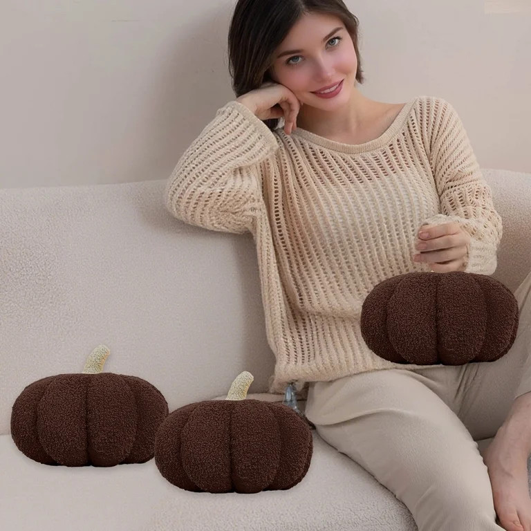 Tunhigl Pumpkin-Shaped Throw Pillows - Plush Velvet Fall Decor Cushions - Soft Halloween & Thanks... | Walmart (US)