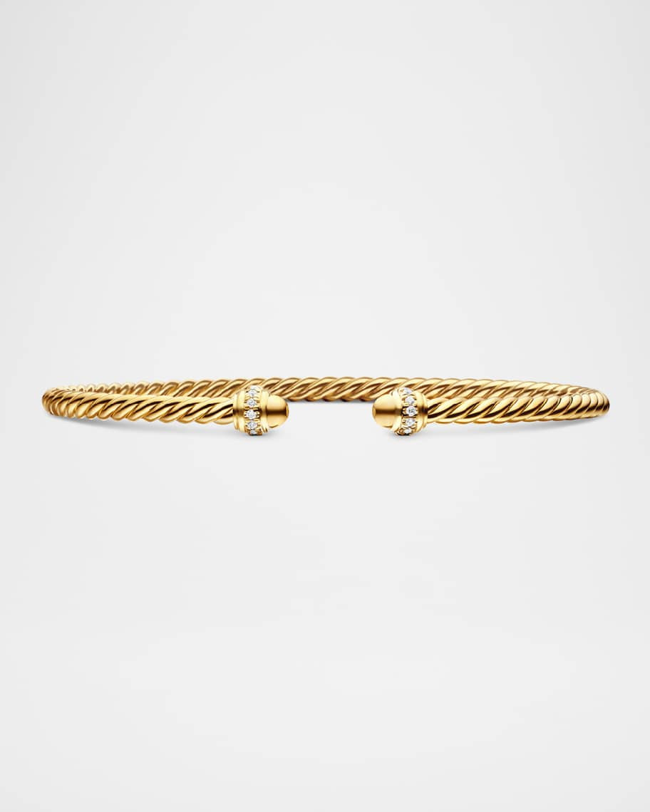 David Yurman 3mm Cablespira Bracelet with Diamonds in 18k Gold | Neiman Marcus